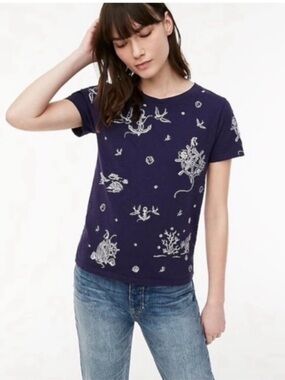 J. Crew Nautical Embroidered Crewneck Tee. XXS. NWT.